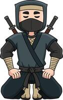 Ninja Kneeling Cartoon Colored Clipart vector