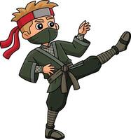 Ninja Doing Martial Arts Cartoon Colored Clipart vector