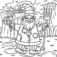 Gnome with a Torch and Pitch Fork Coloring Page vector