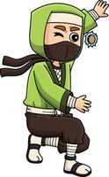 Ninja Peeking through Hole Cartoon Colored Clipart vector