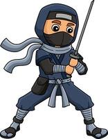 Ninja Holding a Katana Cartoon Colored Clipart vector