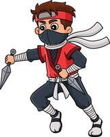 Ninja Holding a Kuna Cartoon Colored Clipart vector