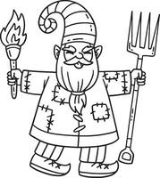 Gnome with Torch and Pitch Fork Isolated Coloring vector