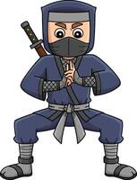 Ninja Doing Hand Seals Cartoon Colored Clipart vector