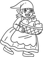 Gnome with Basket of Eggs Isolated Coloring Page vector