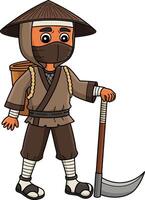 Ninja Disguised as Farmer Cartoon Colored Clipart vector