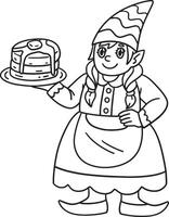 Gnome with Plate of Pancake Isolated Coloring Page vector