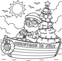 Christmas in July Santa on a Boat Coloring Page vector