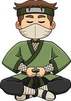 Ninja Meditating Cartoon Colored Clipart vector