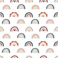 Cute bohemian baby seamless pattern with rainbows, clouds, stars. Pattern in boho style in warm pastel colors. Set of illustrations for the children's room, postcards, baby parties vector