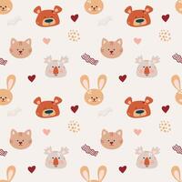 Cute bohemian baby seamless pattern with cute animals, koala, cat, rabbit, bear in boho style in warm pastel colors. Set of illustrations for the children's room, postcards, baby parties vector