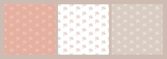 Cute set Bohemian seamless patterns with twigs, leaves, plants. Boho print for fabrics, pajamas, postcard template, Bohemian nursery posters. vector