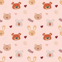 Cute bohemian baby seamless pattern with cute animals, koala, cat, rabbit, bear in boho style in warm pastel colors. Set of illustrations for the children's room, postcards, baby parties vector