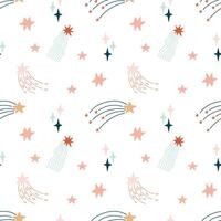 Cute bohemian baby seamless pattern with clouds, stars, sun. Boho pattern in boho style in warm pastel colors. Set of illustrations for the children's room, postcards, baby parties vector