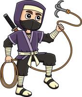 Ninja with Grappling Hook Cartoon Colored Clipart vector