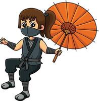 Ninja Kunoichi Holding an Umbrella Cartoon Clipart vector