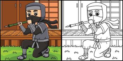 Ninja with Blow Gun Coloring Page Illustration vector