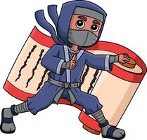 Ninja Holding a Big Scroll Cartoon Colored Clipart vector