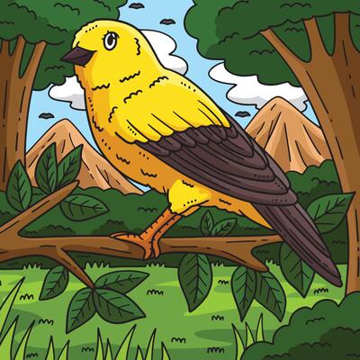 Canary Bird Colored Cartoon Illustration