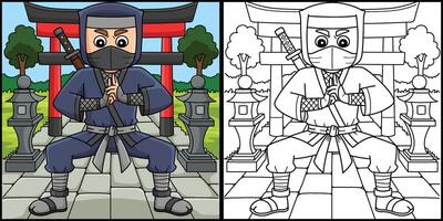 Ninja doing Hand Seals Coloring Page Illustration vector