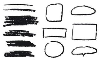 Hand drawn charcoal scribble, bubbles, frame isolated on white vector