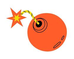 Hand drawn cute cartoon illustration of bomb with a burning wick. Danger explosive weapon. Flat stress or problem in doodle style. Planning or time management icon. Event deadline. Isolated. vector