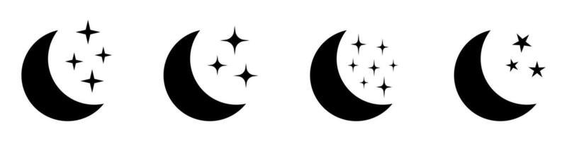 Crescent moon with stars icon on white background. Night icon. Crescent moon icon. Minimalist style. vector