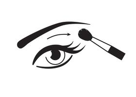 Female eye and brush. Make up applying illustration. Scheme how to apply an eyeshadow vector