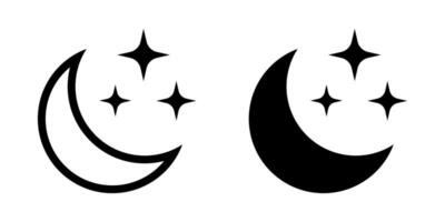 Crescent moon with stars icon on white background. Night icon. Crescent moon icon. Minimalist style. vector