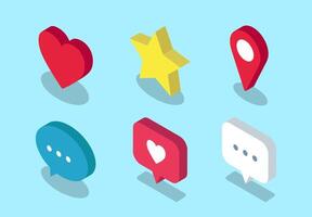 Set of Isometric icons for different apps. Contain such icons as like, star, location, message and more vector