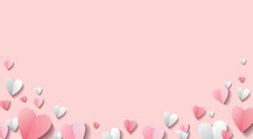 papel elementos ilustración para San Valentín día o de la madre día saludo tarjeta. rosado y blanco papel corazones en rosado antecedentes vector