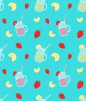 Lemonade jar pattern with lemon slices and strawberries vector