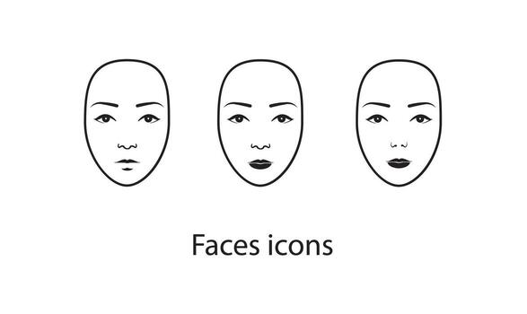 Set of line simple face icons isolated on white background vector