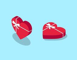 Isometric red hearts with white bow. Valentine's day romantic gift vector