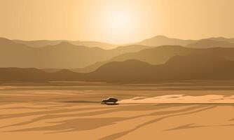 A car running through desert with dust trail vector