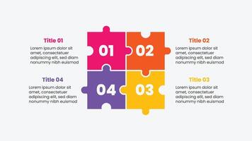 Creative infographic template with puzzle shape. Multicolor business presentation. 4 options flowchart process for pitch deck. vector