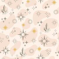 Linear boho stars and crystals seamless pattern vector