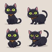 Cute cartoon black kitten in different poses vector