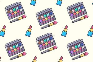 Pattern on the theme of cosmetics. Cartoon eyeshadow palette and lipstick. vector
