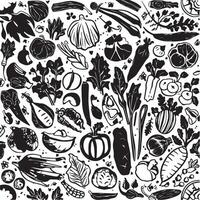 Monochrome Doodle Sketch of Various Fruits and Vegetables vector