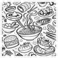 Monochrome Doodle Sketch of Various Fruits and Vegetables vector