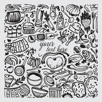 Monochrome Doodle Sketch of Various Fruits and Vegetables vector