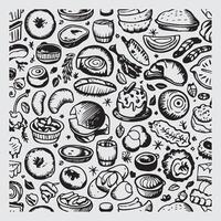 Monochrome Doodle Sketch of Various Fruits and Vegetables vector
