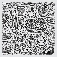 Monochrome Doodle Sketch of Various Fruits and Vegetables vector