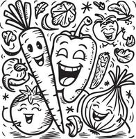 Monochrome Doodle Sketch of Various Fruits and Vegetables vector