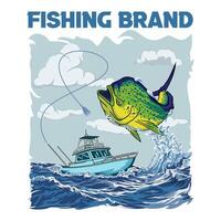Mahi mahi dorado barco pescar ilustración logo imagen t camisa vector