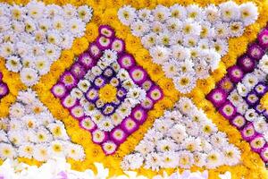 backdrop of beautifully arranged flower and bright colors is backdrop for flower in beautifully arranged garden at flower festival. Beautiful colorful background with Copy Space for inserting text. photo