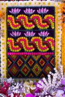 backdrop of beautifully arranged flower and bright colors is backdrop for flower in beautifully arranged garden at flower festival. Beautiful colorful background with Copy Space for inserting text. photo