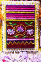 backdrop of beautifully arranged flower and bright colors is backdrop for flower in beautifully arranged garden at flower festival. Beautiful colorful background with Copy Space for inserting text. photo