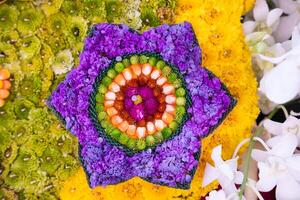 backdrop of beautifully arranged flower and bright colors is backdrop for flower in beautifully arranged garden at flower festival. Beautiful colorful background with Copy Space for inserting text. photo